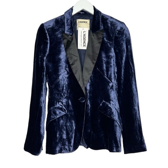 L'AGENCE Jackets & Blazers - L'Agence Chamberlain Velvet Blazer Midnight Blue Size 2 NEW